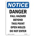 Signmission OSHA Notice Sign, Danger Fall Hazard Beyond This, 10in X 7in Rigid Plastic, 7" W, 10" H, Portrait OS-NS-P-710-V-10907